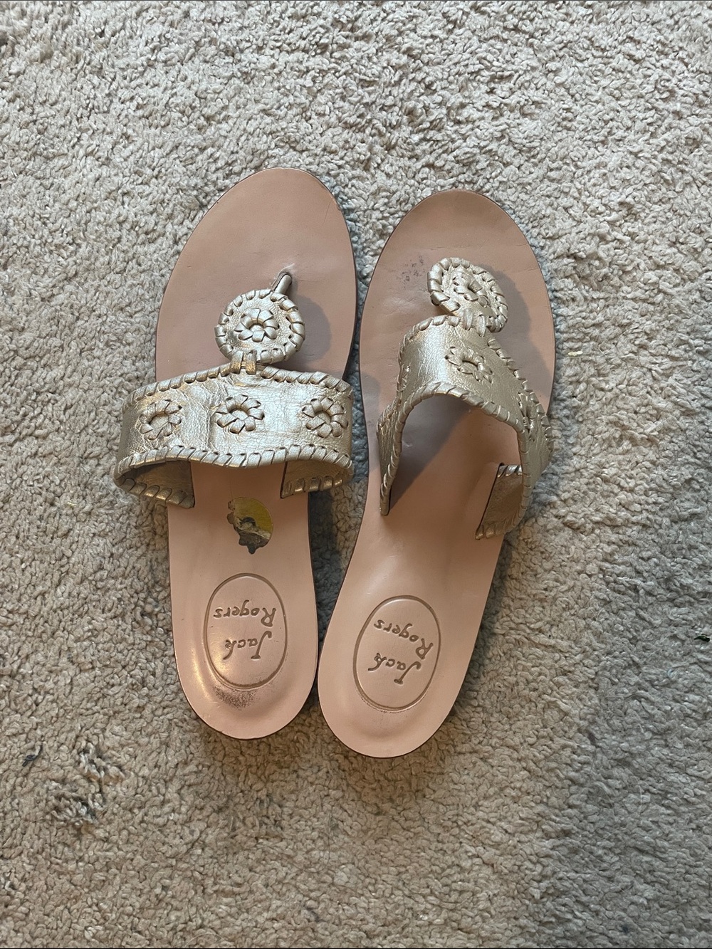 Jack Rogers Metallic Gold Leather Thong Sandals